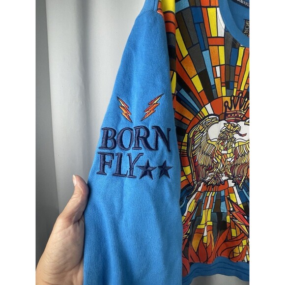 BORN FLY Colorful Graphic Pull Over Pocket Sweatshirt Sz XL - Picture 4 of 8